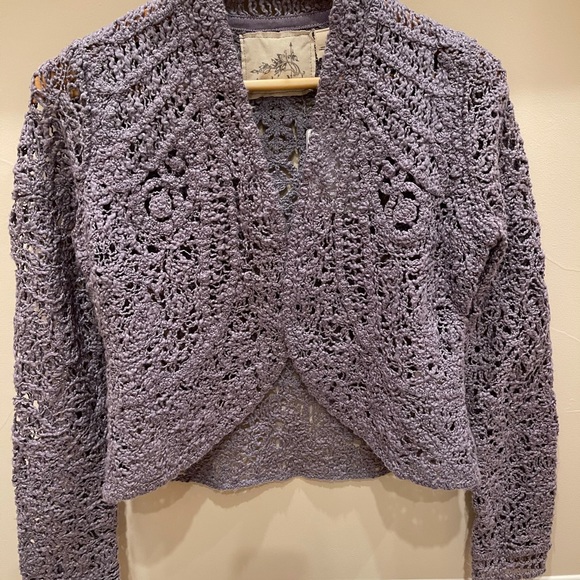 Anthropologie S crochet grey bolero sweater (New) - Picture 2 of 12